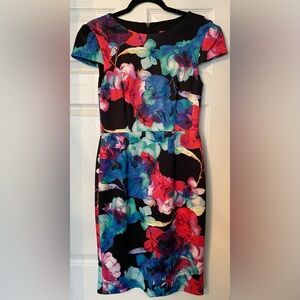 Black flowered cocktail dress